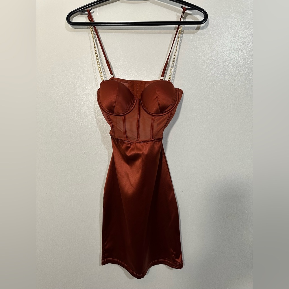 Elegant Brown Satin Dress